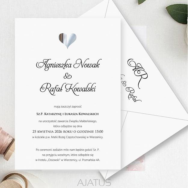 ZAPROSZENIA FORMAT B6 WZ10 SREBRNE SERCE 3D