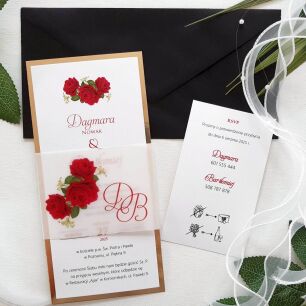 DL ZŁOTO KALKA CZERWONE RÓŻE  - 13