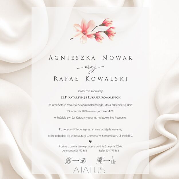 A5 ZAPROSZENIA KWIATY MAGNOLII -91 KALKA