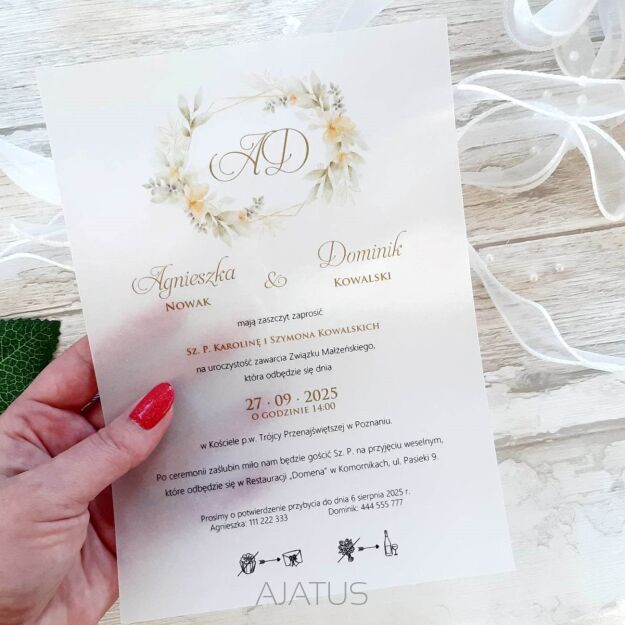 A5 ZAPROSZENIA KWIATY POMARAŃCZ INICJAŁY -75 KALKA