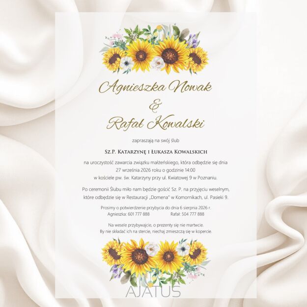 A5 ZAPROSZENIA SŁONECCZNIKI - 45 KALKA
