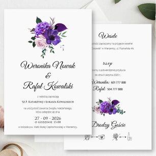 KOD022 ZAPROSZENIA FORMAT B6 KWIATY FIOLET