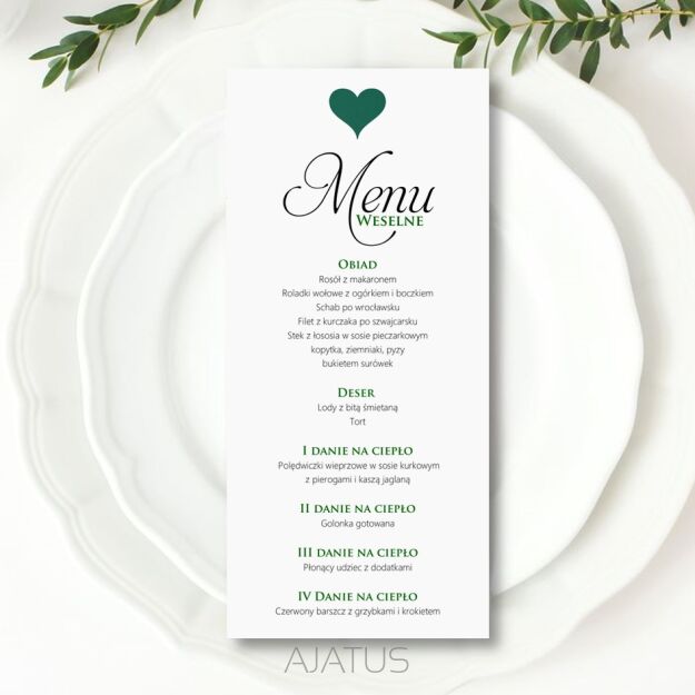 MENU SERCE 3D ZŁOTO/SREBRO/ECO/CIEMNA ZIELEŃ