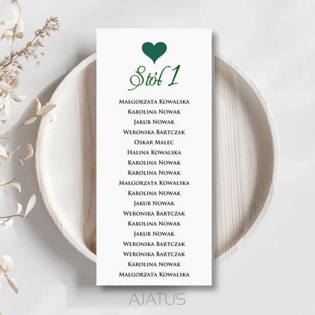 PLAN STOŁÓW SERCE 3D CIEMNA ZIELEŃ ZŁOTO/SREBRO/ECO/CIEMNA ZIELEŃ