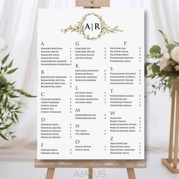 PLAKAT - PLAN STOŁÓW A3 ALFABETYCZNY