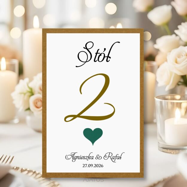 Numery Stołów SERCE ZŁOTO/SREBRO/ECO/CIEMNA ZIELEŃ
