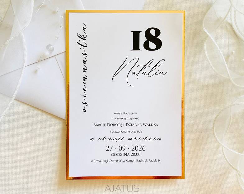 B6 ZAPROSZENIA URODZINY ZŁOTO