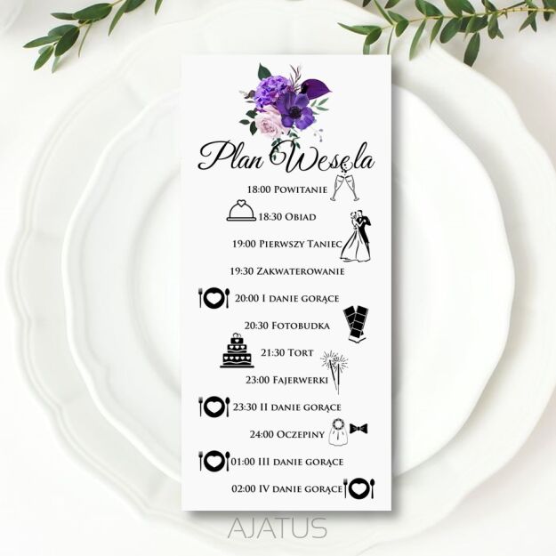 PLAN WESELA KWIATY FIOLET ZŁOTY/SREBRO