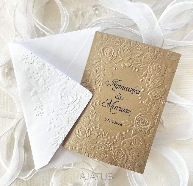 A6 ZAPROSZENIA TŁOCZENIE CIEMNY BEŻ