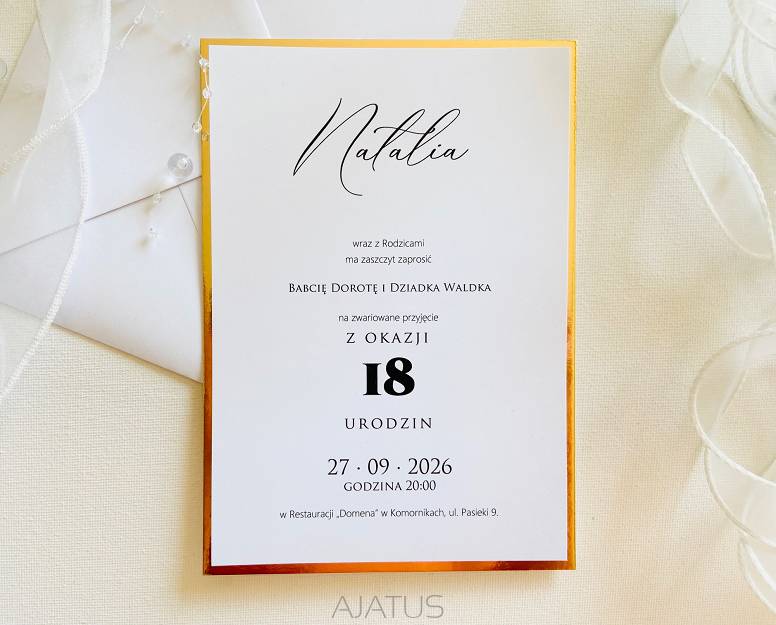 B6 ZAPROSZENIA URODZINY ZŁOTO